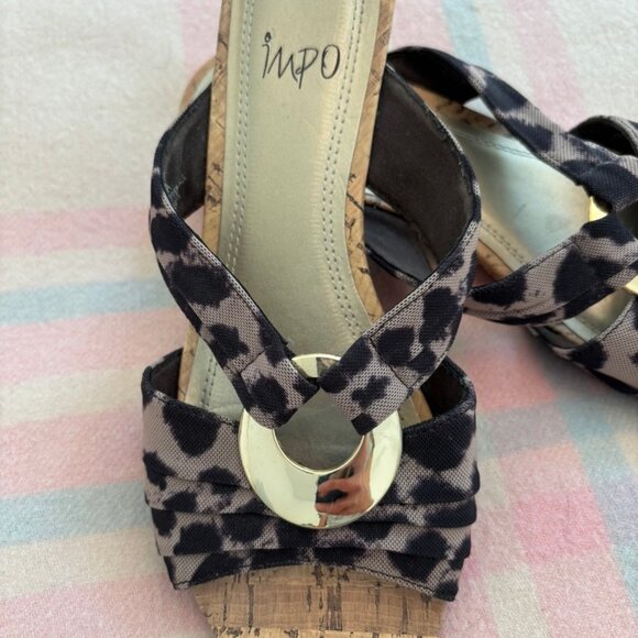 IMPO Cheetah Print Renita Memory Foam Low Heel Cork Wedge Sandals - Picture 2 of 11